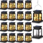 18 Pcs Hanging Solar Lantern Solar Powered Waterproof Umbrella Lanterns Solar Hanging Lantern Outdoor with 30  Warm Bulbs for Tree Patio Yard Garden Tree Camping Porch