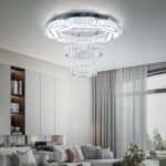22.5" Crystal Chandeliers Living Room Modern Chandelier Crystal Ceiling Light LED 2 Rings Pendant Light Flush Mount Chandelier for Bedroom Dining Room Entryway (Cool White) - Image 2