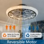 Black Caged Ceiling Fan with Lights Remote Control, 6 Speeds Rustic Industrial Ceiling Fan Light with Crystal Sand Lampshade for Kitchen Bedroom Living Room - Image 2