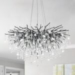 Chandeliers for Dining Room - 23.6" Modern Black Crystal Chandelier, Round Tree Branch Raindrop Chandelier, Foyer Chandeliers for Entryway, Living Room,Bedrooms,Bathroom(Bulb not Included)