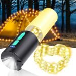 Camping String Lights, 33Ft With Lanterns (4 in 1 Design), 4000mAh Charger, 7 Modes, IPX6 Waterproof, Rechargeable Flashlights for Outdoor, Hiking