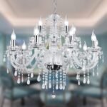 Modern Luxurious Candle Silver Crystal Chandelier, 12 Lights  Modern Crystal Chandelier for Dining Room, Pendant Lamp Ceiling Lighting for Living Bedroom Hall Balcony (12 Lights, Silver)