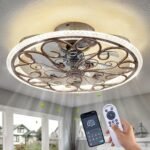 Rustic Caged Ceiling Fan with Lights Remote Control, Retro Industrial Ceiling Fan with Light for Kitchen Bedroom Living Room