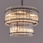 Modern Glass Chandeliers, 2 Tiers Black Farmhouse Chandelier for Dining Room, 6 Lights Foyer Hanging Light Fixtures with Glass for Living Room, Bedrooms, Kitchen Island, Bathroom, W-22.04"
