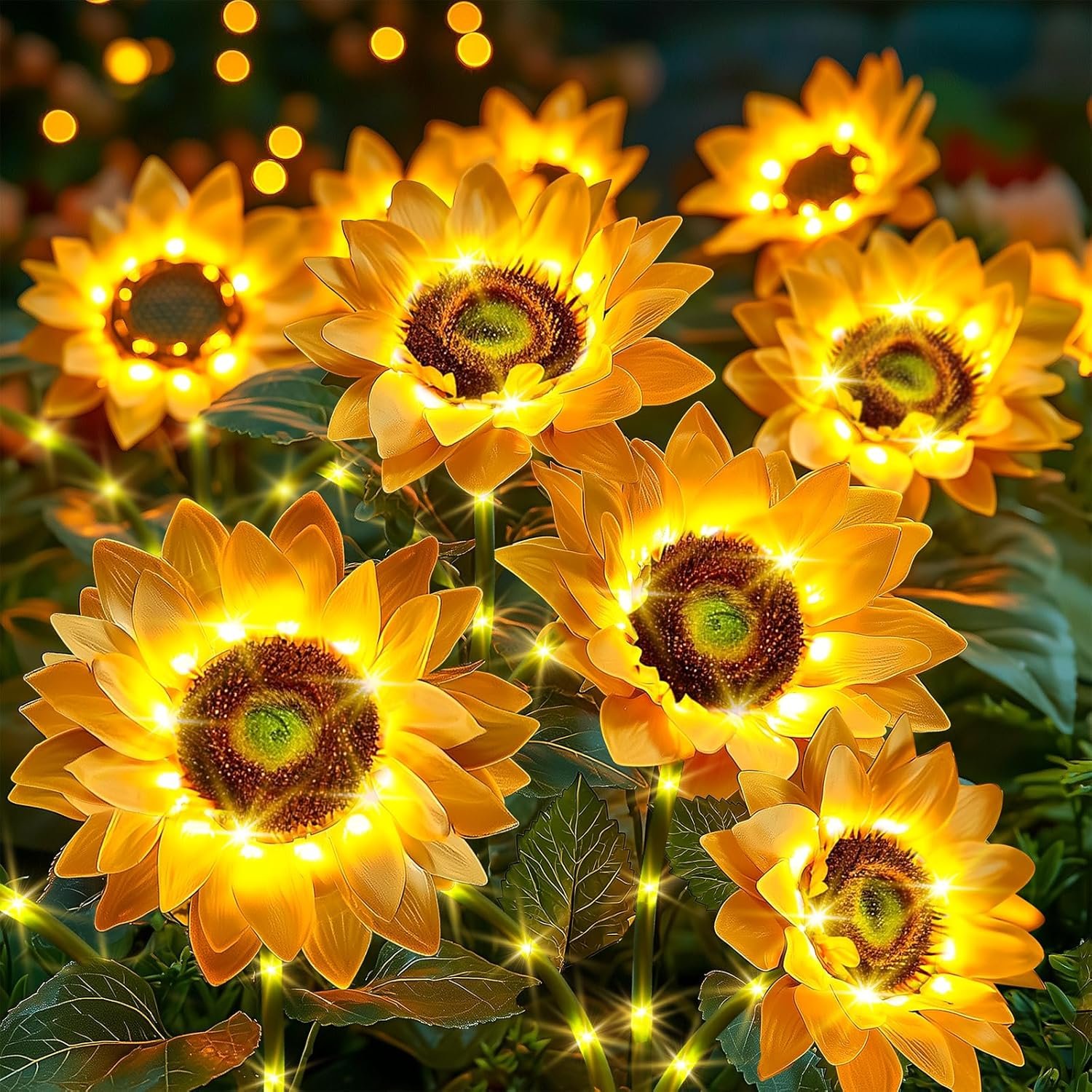 81xhn0id9LL._AC_SL1500_.jpg Sunflower Solar Lights Outdoor Decor: 3-Pack Artificial LED Solar Garden Lights with 3 Blooms Each, Waterproof Solar-Powered Flower Lights for Pathways, Patios, and Yards, Walkway Decorations - Image 1